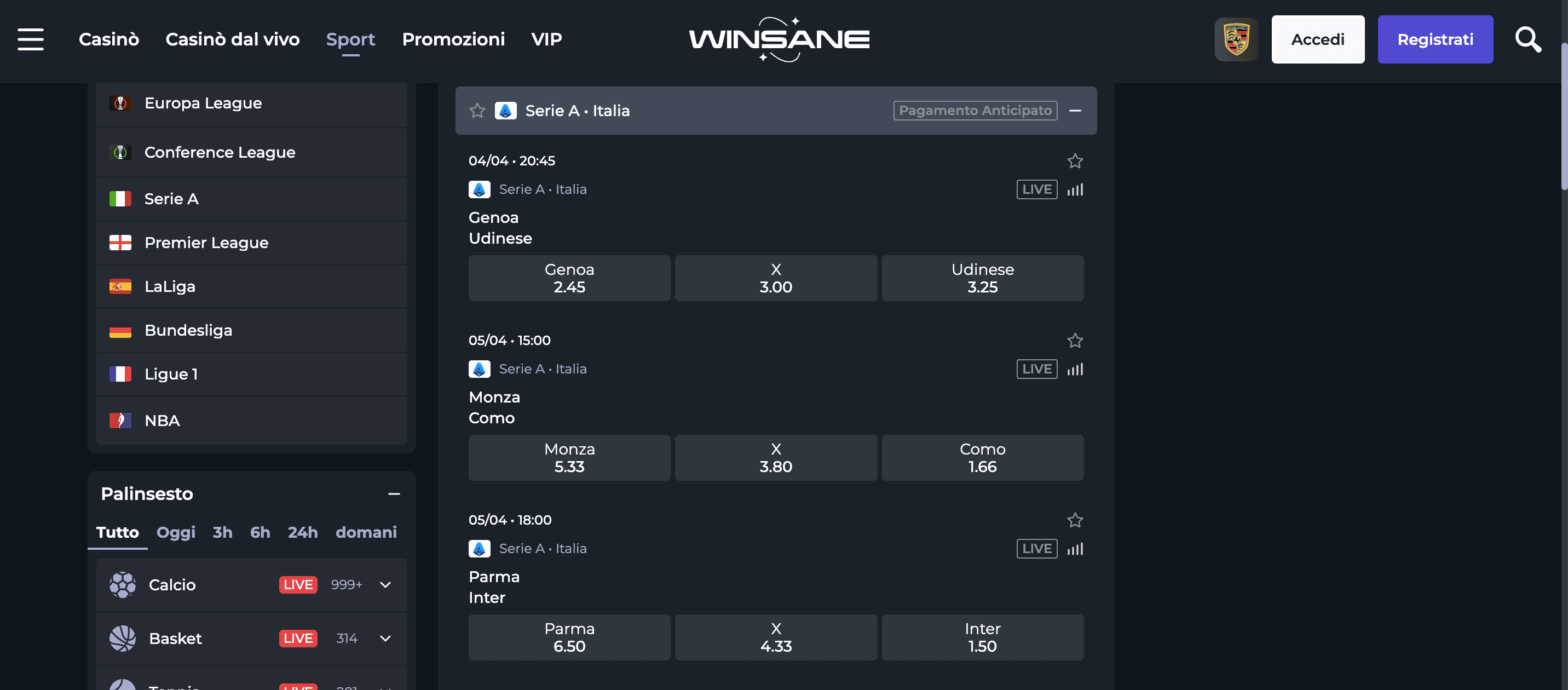 Winsane Scommesse